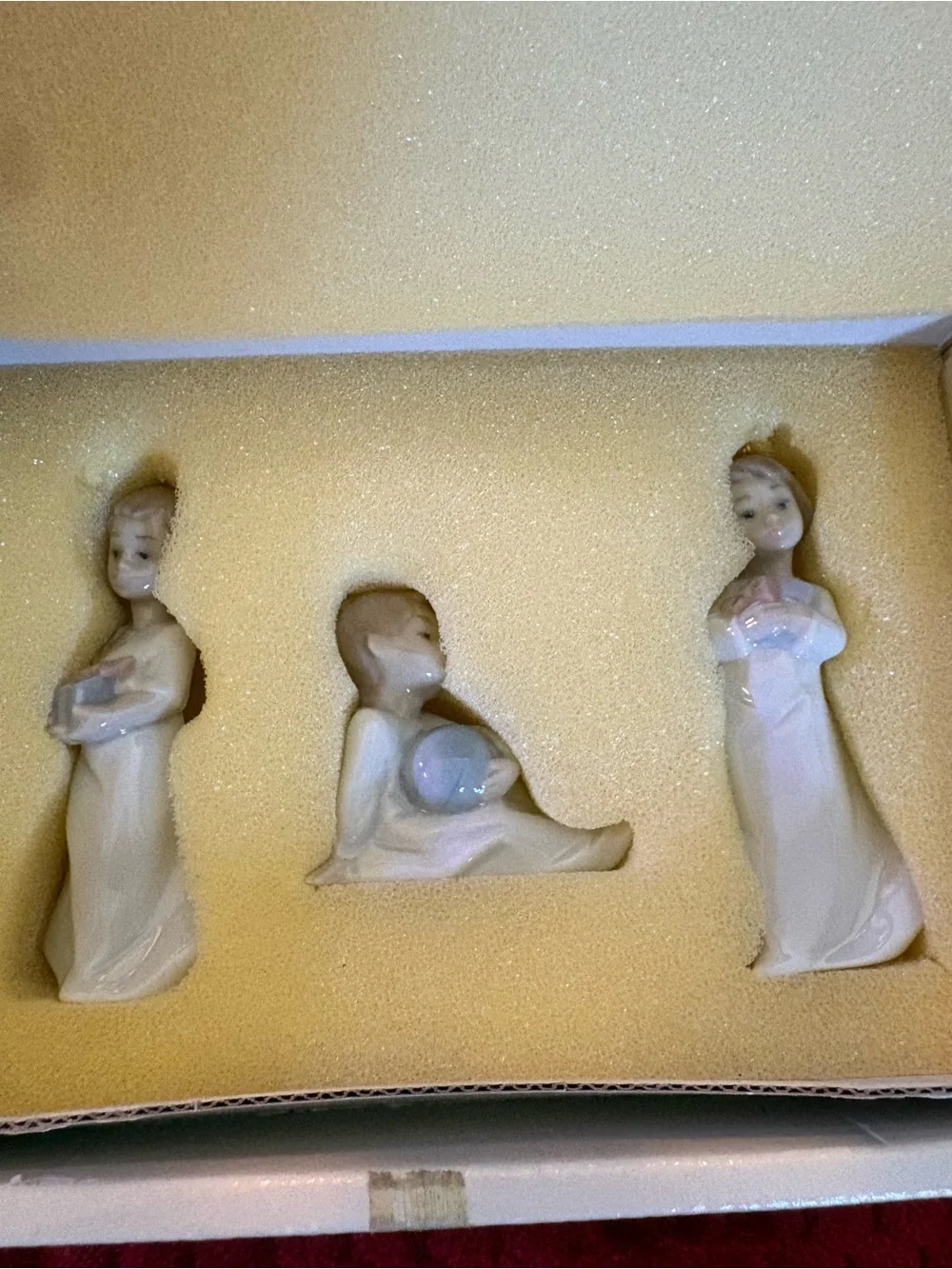 Lladró Christmas Morning Mini Bell Ornament Set #5490 Porcelain 3pc Set w/ Box